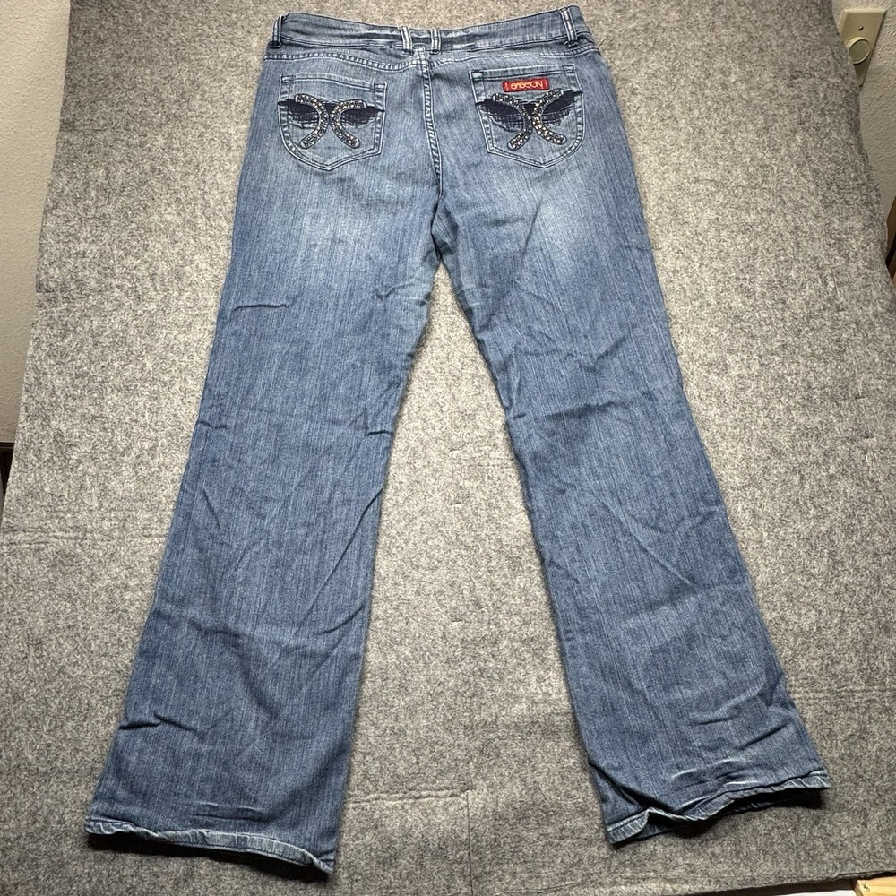 Ooh La La Womens 16 Blue Denim Jeans Bootcut Boogie Embroidered Mid Rise Stretch - Picture 3 of 10